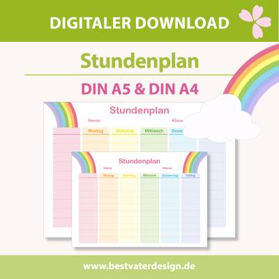 Regenbogen Stundenplan in zwei Größen (A4 & A5) – zum Ausdrucken für Schule & Kita