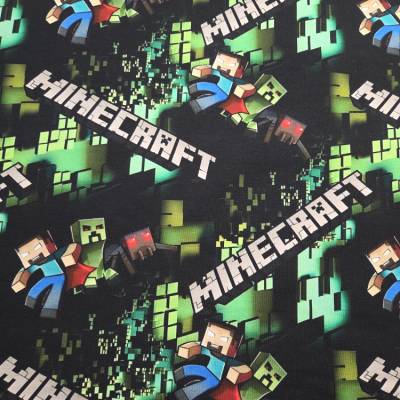 French-Terry Minecraft schwarz grün 50x180cm – Öko-Tex Sommersweat, Digitaldruck Meterware