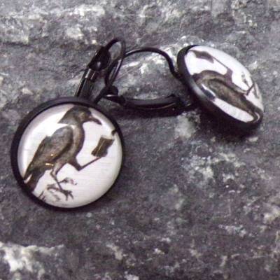 Rabe Ohrhänger Ohrringe geschlossen rund 18mm – Schwarzer Gothic & Steampunk Schmuck