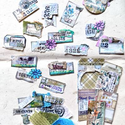 Junk Journal Deko Set – 31 handgefertigte Ephemera & Collage-Elemente