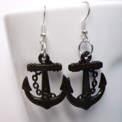 Schwarze Anker Ohrhänger – Maritime Statement-Ohrringe mit 925 Silber oder versilberten Haken