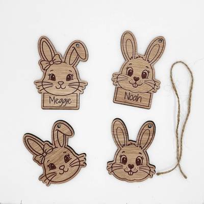 Personalisierter Osteranhänger aus recyceltem Holz – Nachhaltige Osterdeko mit Namensgravur & Juteschnur