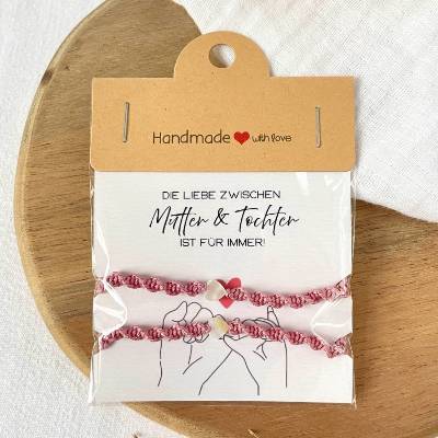 Mutter Tochter Armband Set, Personalisierte Makramee Armbänder mit Herz, Freundschaftsarmbänder, Geschenkidee Muttertag
