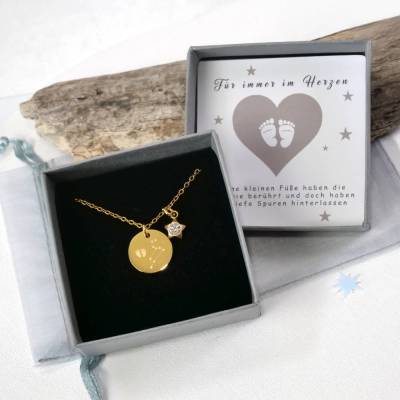 Halskette Sternenkind mit Wunschgravur – Stern mit facettiertem Glasstein - Erinnerungskette Fehlgeburt - stille Geburt