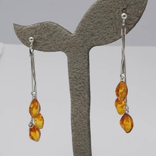 Bernstein Ohrhänger in 925  Sterling Silber facetierter brauner Bernstein