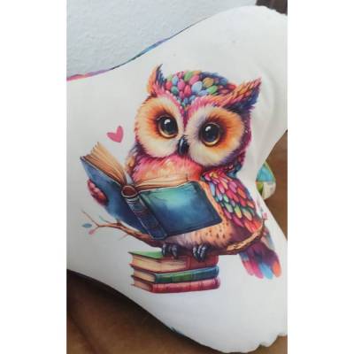 Nr.15 Leseeule mit Band  Leseknochen Nackenrolle Buchstütze Keilkissen handgemacht – personalisierbar, 100% Baumwolle