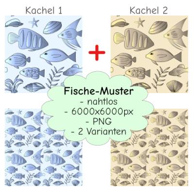 Muster Fische und Muscheln nahtlos - 2 Farbvarianten
