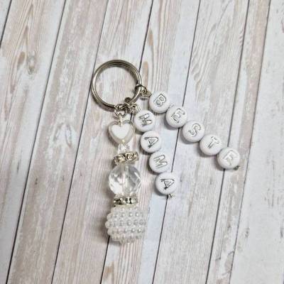 Schlüsselanhänger Beste Mama – Handgemacht mit Buchstabenperlen – Geschenk Muttertag 5,5 cm