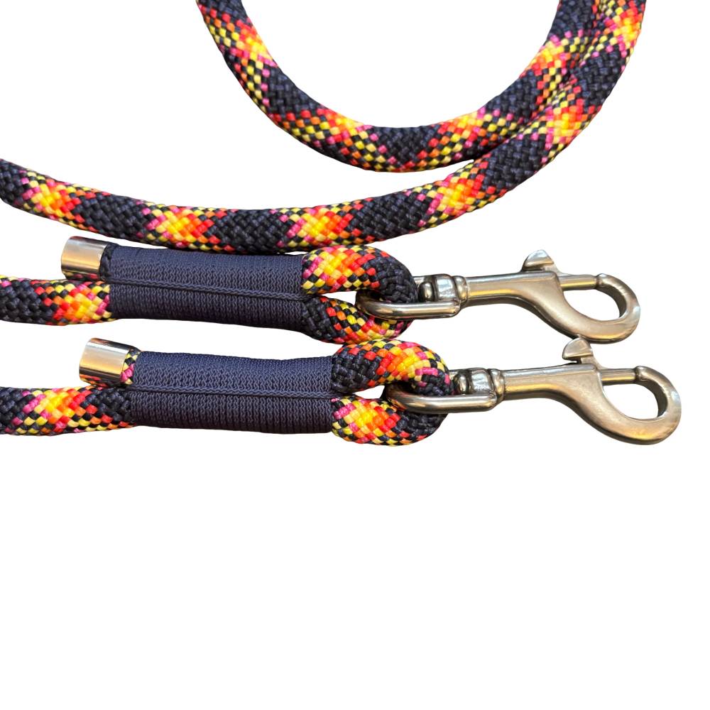 Hundeleine 10 mm, verstellbar, Tauleine, blau, bunt, 2 Karabiner, 2 Ringe,  Lnge ca. 2 m