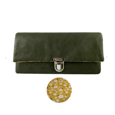 Geldbörse Portemonnaie Kunstleder Khaki Blumen - Mrs. Manny Maxi
