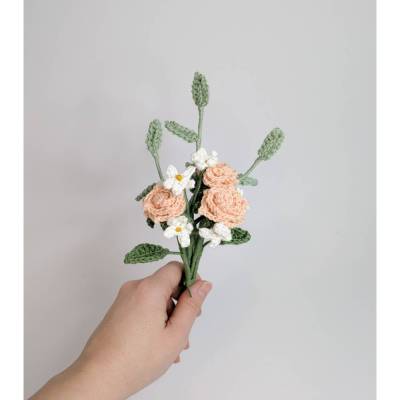 gehäkelter Miniblumenstrauß rosa Rosen | Vintagedekoration | Geschenkidee Hochzeitstag | kleine Aufmerksamkeit