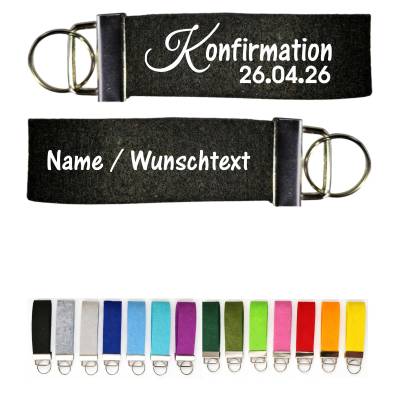 Filz Schlüsselanhänger personalisiert zur Konfirmation – Geschenk mit Name & Datum, 11,0 x 3,0 cm - beidseitig bedruckt