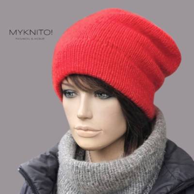 Strickmütze, Wolle, Mohair, rot, Beanie, Mütze, slouch, Wintermütze, gestrickt
