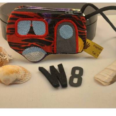 Camper Wohnwagen W 8 Schlüsselanhänger – Reißverschlusstasche & Minibörse aus Baumwolle,