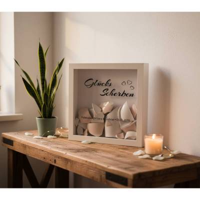 Bilderrahmen Weiß personalisierbar – Polterabend Scherben Aufkleber & Schriftzug – Geschenkidee