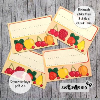 Einmachetiketten **Sommer2** pdf-Druckvorlage Etiketten zum Selberdrucken Marmelade Früchte