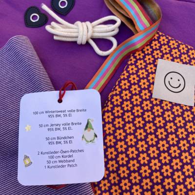 Nähpaket, Stoffpaket, Wintersweat lila, Baumwolljersey, Bündchen, Zubehör