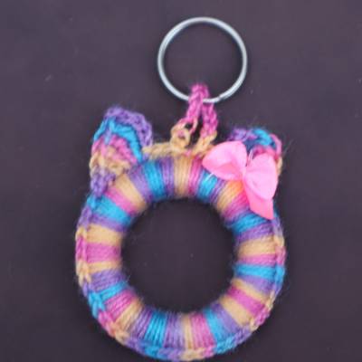 Schlüsselanhänger Katze bunt Schlüsselring Taschenbaumler Handgefertigt Katzenkopf