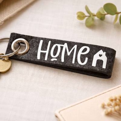 Schlüsselanhänger aus Filz Home – Geschenk zum Einzug & Umzug, Zuhause-Motiv