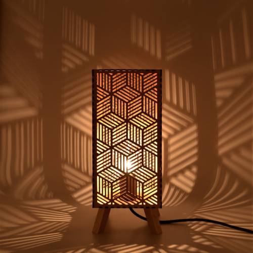 Lampe aus Holz, Schattenlampe, Tischleuchte, Nachtlicht, moderne Leuchte, braun, mit E27 Fassung