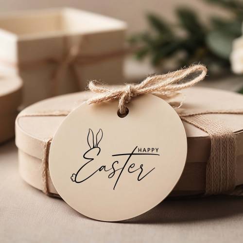 Happy Easter | Frohe Ostern Stempel – Rechteckiger Holzstempel mit Hasenohren & Stempelkissen