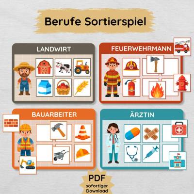 Berufe Sortierspiel für Kinder als PDF zum Ausdrucken mit 13 Berufen