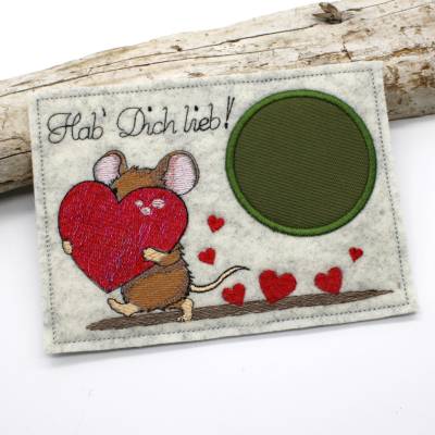 Stickdatei Maus Herzen Liebe Valentinstag MugRug 13x18cm und 10x10cm