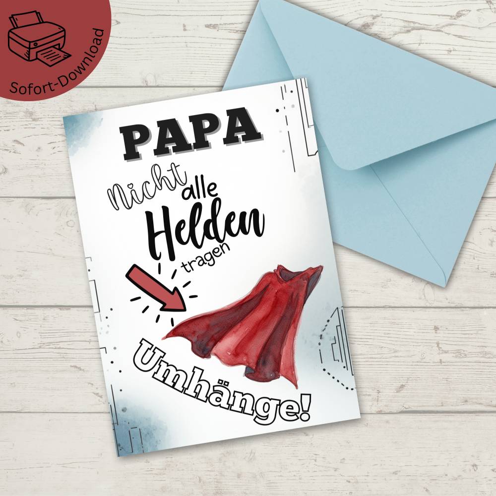 Vatertagskarte Papa als PDF Download – Superheld Aquarell Bild 1