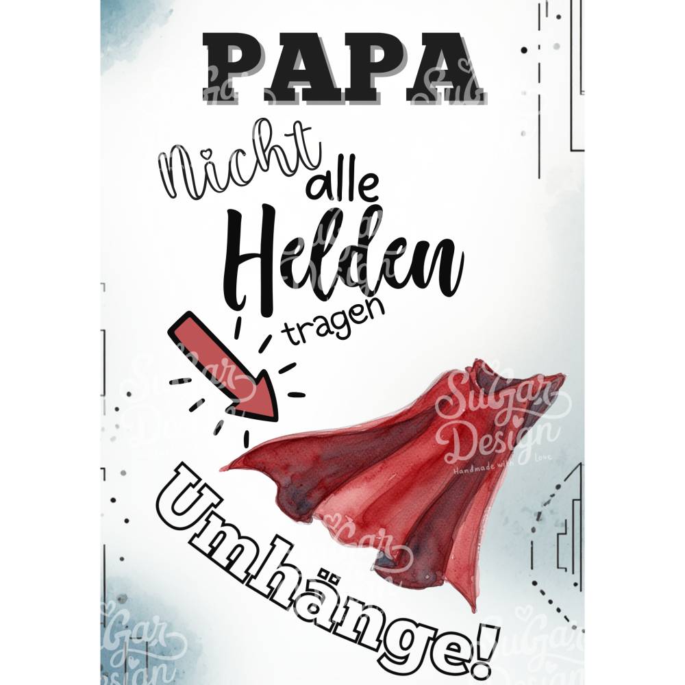 Vatertagskarte Papa als PDF Download – Superheld Aquarell Bild 2