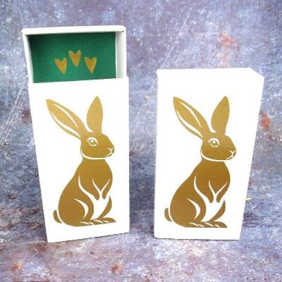 Geschenkschachtel Ostern, Schiebeschachtel weiß, Hase goldig, Bild Dekoration Osterhase, made by BuntMixxDESIGN