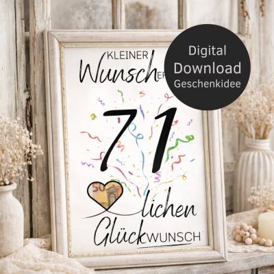 Geldgeschenk 71. Geburtstag | Wunscherfüller Digitaler Download | Geburtstagsgeschenk DIY Last Minute Idee