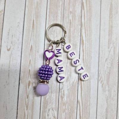 Schlüsselanhänger Beste Mama – Handgemacht mit Buchstabenperlen – Geschenk Muttertag 6 cm