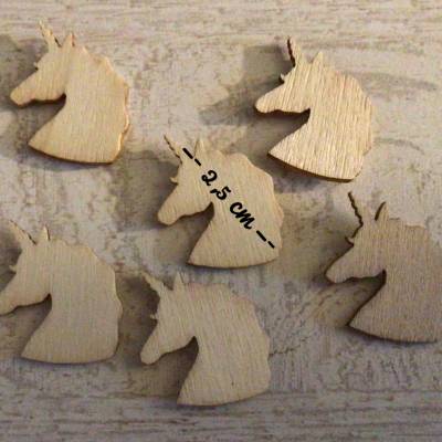 6 Stück Mini Holz Einhorn  Deko StickerSet