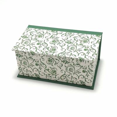 Handgefertigte Schachtel mit Klappdeckel – grüne Ranken – 13,5 x 8,0 x 5,8 cm – Geschenkbox & Aufbewahrung