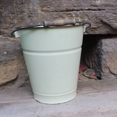 kleiner Emailleeimer 5 l Pflanztopf Beige Braun Vintage Farmhouse 50er Jahre