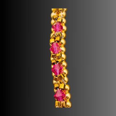Tennisarmband mit Swarovski-Kristallen in iFuchsia AB mit Goldperlen –  flexible Passform - Handgefertigt