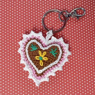 Schlüsselanhänger Taschenbaumler Herz Lebkuchenherz aus Baumwolle gehäkelt mit Karabiner