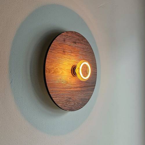 Wandlampe aus Altholz, Wandleuchte rund, sonnenverbranntes Holz optik, Designerleuchte, rustikales Design, E27 Fassung,