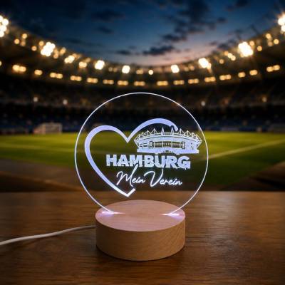 LED-Lampe | Fußballstadion Hamburg | inkl. Namensgravur | Klares Acrylglas | Geschenkidee | Fußballfans