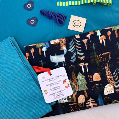 Nähpaket, Stoffpaket, Wintersweat petrol, Baumwolljersey, Bündchen, Zubehör