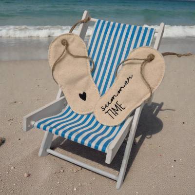 1 Paar Deko Flip Flops aus Stoff bestickt 12x6cm, Sommer Dekoration