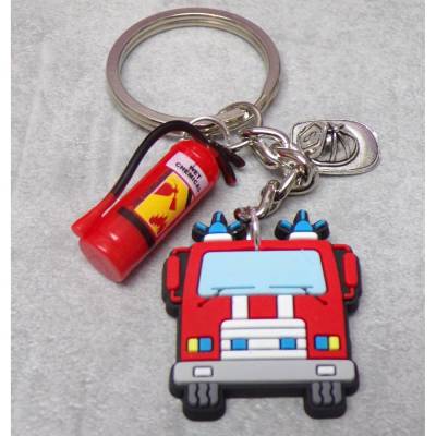 Feuerwehrauto Schlüsselanhänger personalisierbar mit Feuerlöscher & Helm – Geschenk für Feuerwehrfans