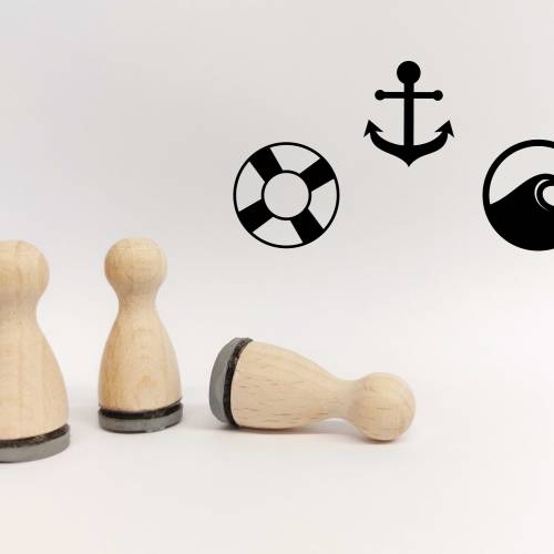 Ministempelset Maritim-Comic | 3 Stempel mit 12mm Durchmesser | Sommer und Schifffahrt