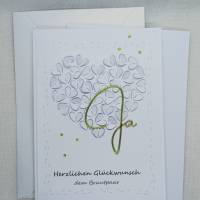 Hochzeitskarte, Blütenherz, weiß/gold, Glückwunsch den Brautpaar, Personalisierung möglich