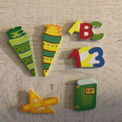 6 Stück Mini Holz Einschulung  StreuDeko 