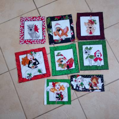 Patchworkstoff Loralie Harris Ladies Weihnachtshunde und Engel  8 Motive – Baumwollstoff