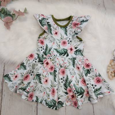 Kleid mit Drehrock für Mädchen – Gartenrosen – Sommerkleid aus Jersey – Größen 86-140
