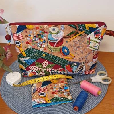 Tasche für Nähutensilien, Nähtasche, Tasche mit Reißverschluss, Tasche mit Nadelbuch,