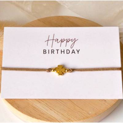 Freundschaftsarmband Kleeblatt, Karte "Happy birthday", verschiedene Bandfarben, Geschenk Freundin 