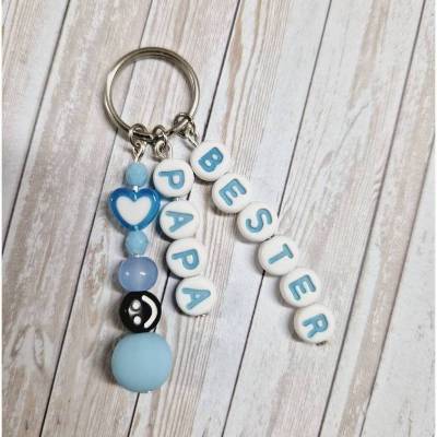 Schlüsselanhänger Bester Papa – Handgemacht mit Buchstabenperlen / Smily – Geschenk Vatertag